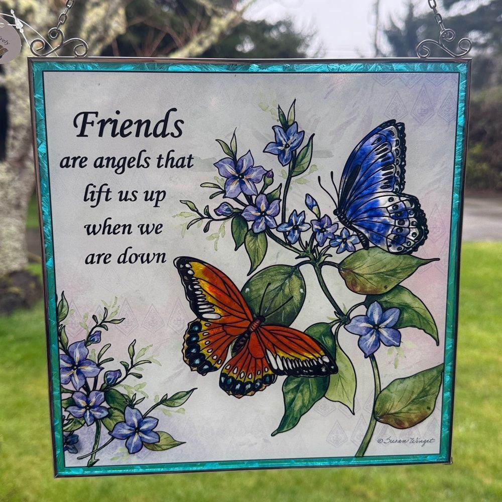 Large Square Friends Are Angels Butterfly Suncatcher NEW